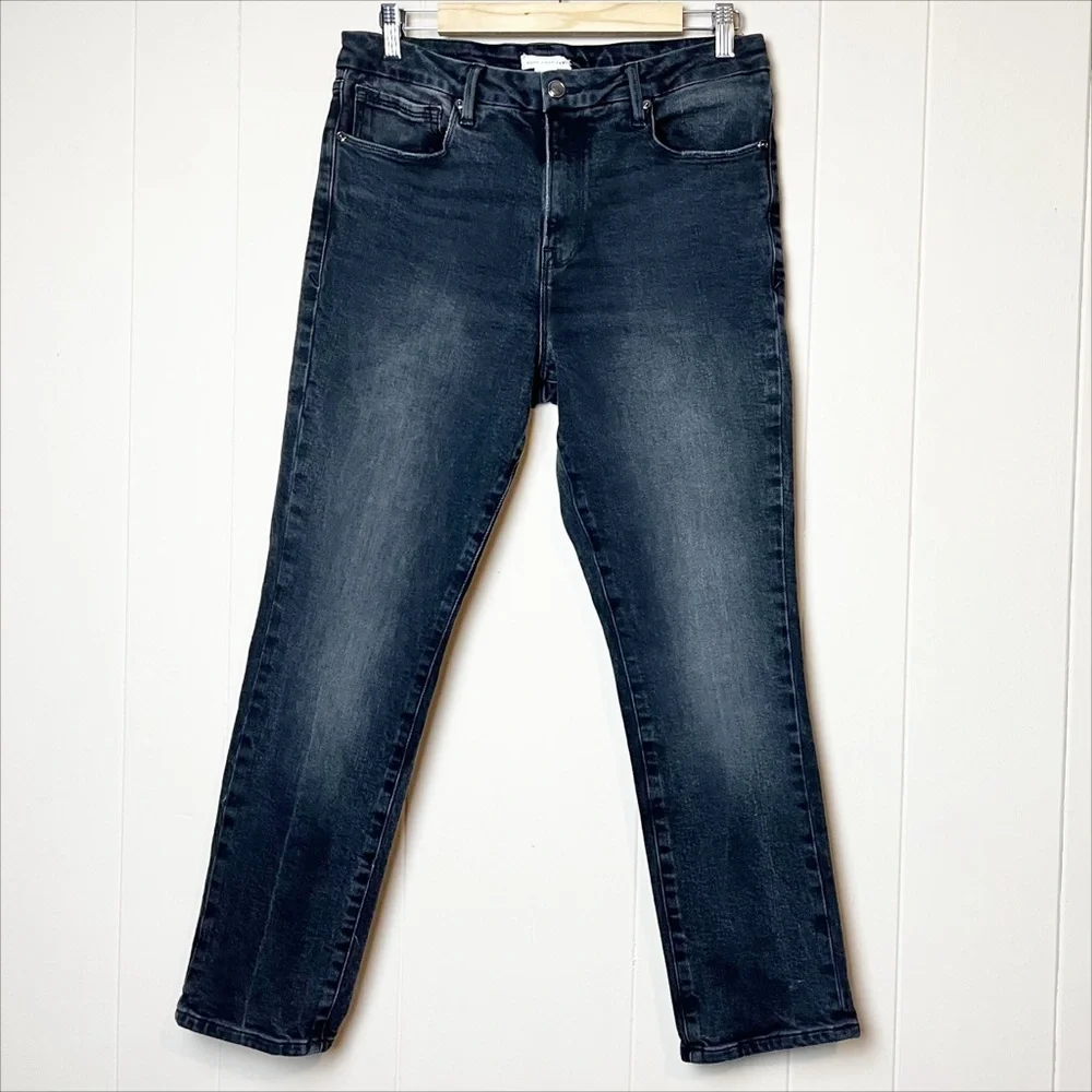 Good American Good Classic Jeans 10 30 black faded distressed high waist stretch